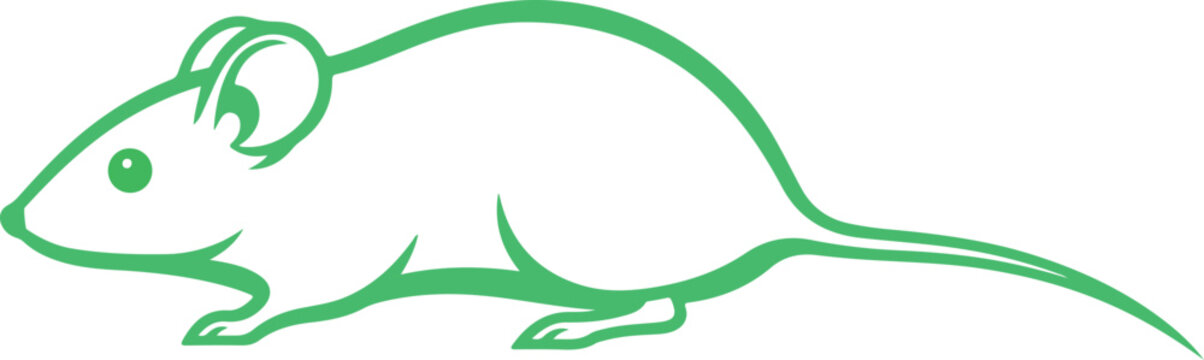 Minimalist green line art illustration of a mouse or rat, featuring a simple contour against a transparent background.