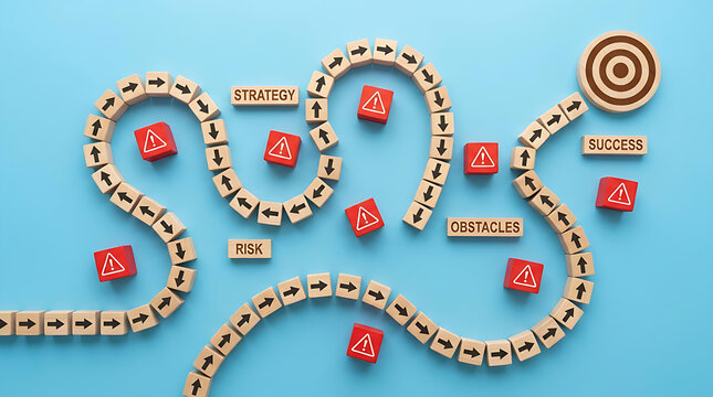 Business Strategy Path to Success with Obstacles Risk and Planning Concept