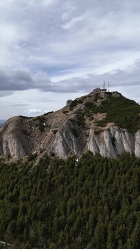 Toaca Peak aerial view staircase and summit station Ceahlau