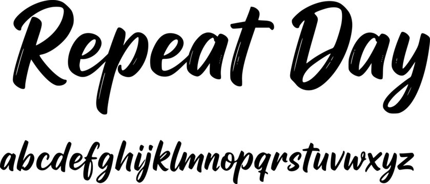 Repeat Day Handwritten Brush Script Font with Full Lowercase Alphabet Specimen, Bold Calligraphy Typeface for Logos, Branding, and Creative Design Projects