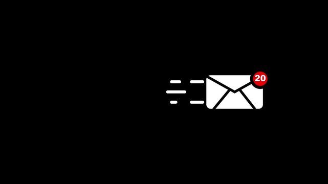 New email notification alert concept. A person receiving new message notification on their smart phone. digital envelope icon with a red alert symbol represents incoming email on a black background.