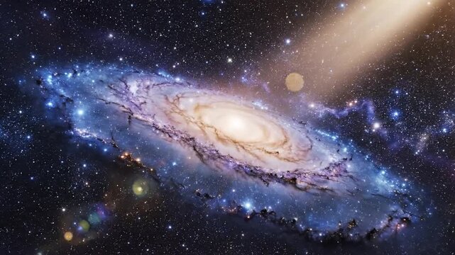 Vibrant galaxy view spiral nebula with starfield and light beam