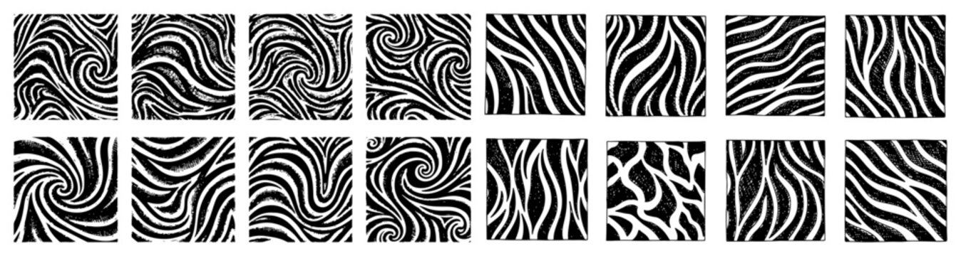 Organic wavy pattern swatches in block print style