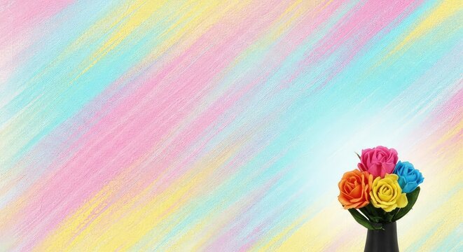This abstract background features broad pastel brush strokes in soft pink, blue, and yellow hues, creating a textured and artistic feel, soft, surface, dab