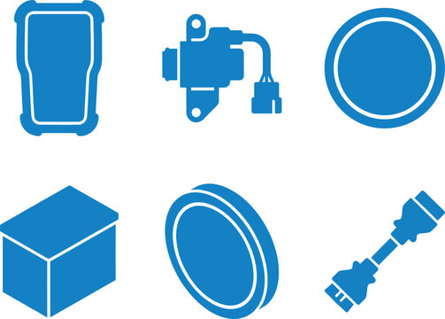 Marine engine diagnostics icon set for boat maintenance with ecu reader and fuel flow monitor
