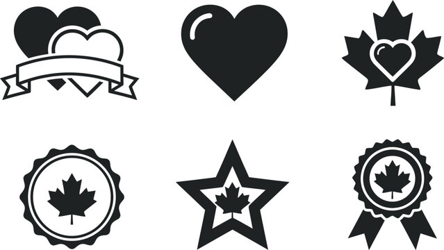 Canada day vector icons hearts maple leaves stars ribbons patriotic graphics