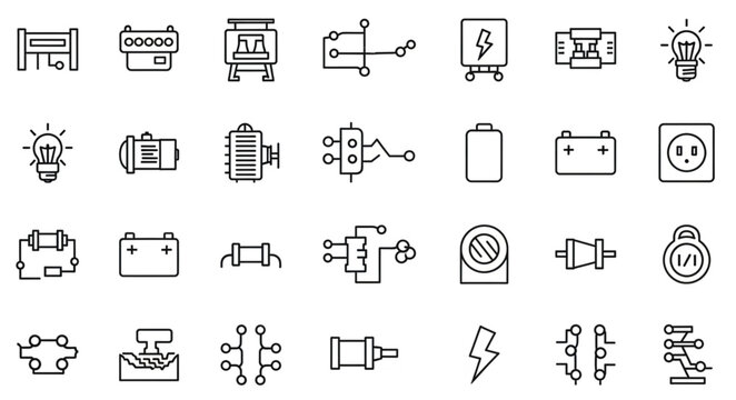 Collection of electrical engineering schematic symbols and components.