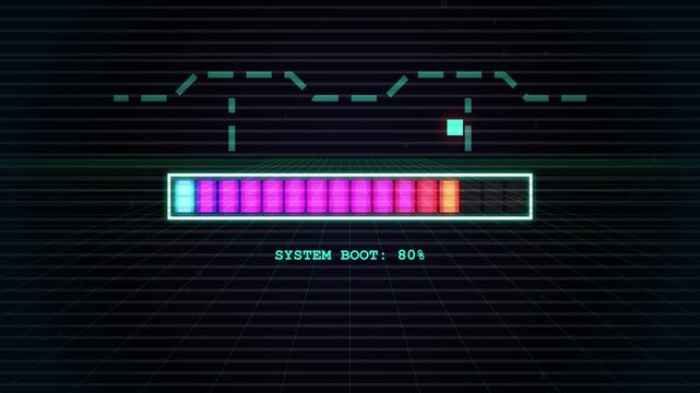 Digital Progress Bar Loading Interface with System Boot Text Animation