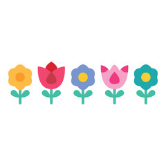 Obraz premium Brightly colored flowers in flat design, showcasing a range of shapes and hues for a cheerful atmosphere
