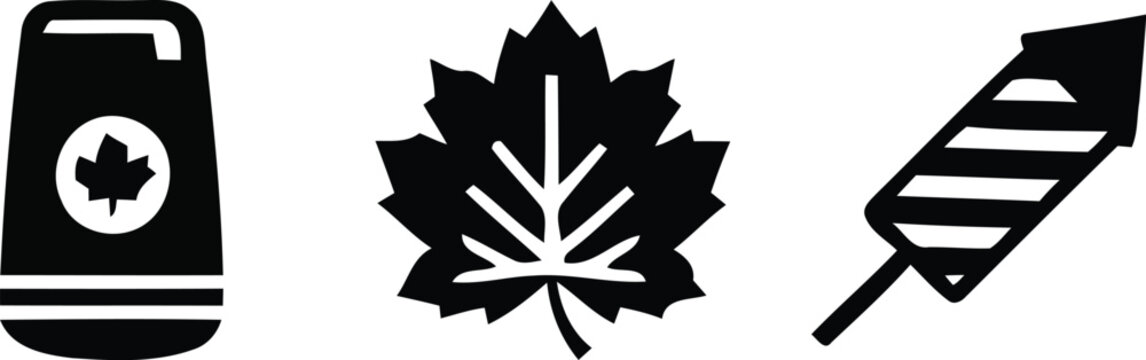 Canada day vector icons maple leaf drink and firework for july 1st