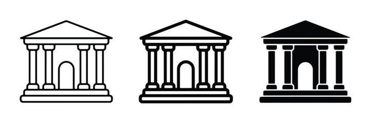 Obraz premium Classical Building Icons, Government Architecture Symbols, Courthouse and Museum Facades, Vector Set