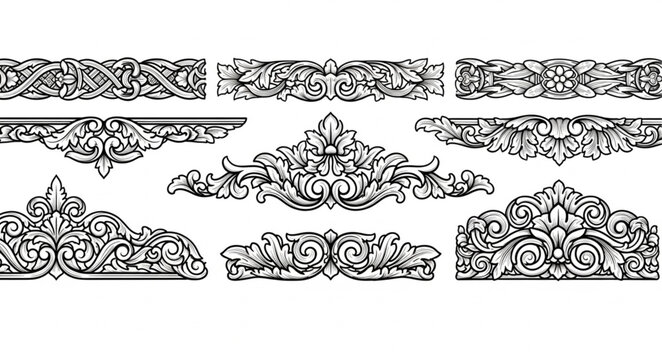 Collection of ornate vintage decorative borders and elements.