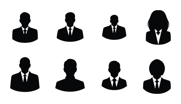 Diverse Business People Icons Set, Professional Silhouettes Collection, Corporate Team Avatar Graphics, Human Resources Vector Symbols