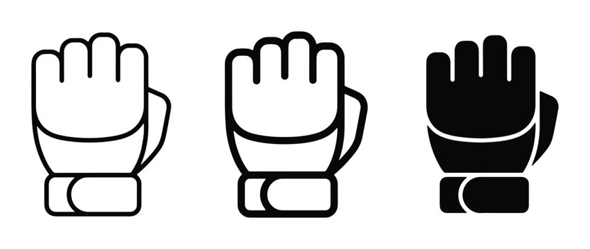 Martial Arts Gloves Icons, Fighting Fist Symbols, Combat Sports Gear Vector Set