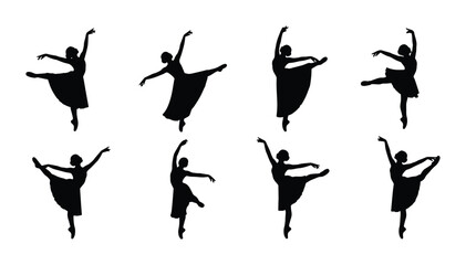 Ballet Dancer Silhouettes Collection: Elegant Poses, Graceful Movement, Performance Art Vector Set © Farhanaz