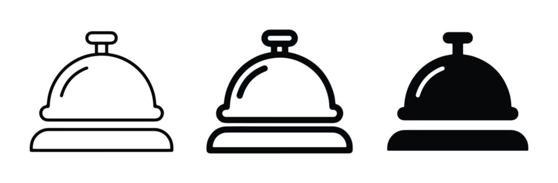Service Bell Icons, Hotel Concierge Bell Vector Set, Reception Desk Bell Symbols