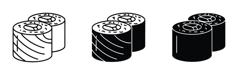 Sushi Rolls Vector Icons: Maki, Salmon, and Black Nori Variations for Japanese Cuisine Graphics © Jahid