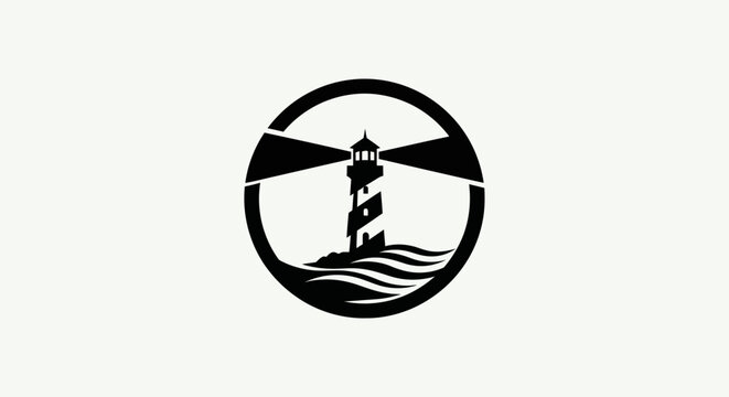 Lighthouse silhouette in circular frame