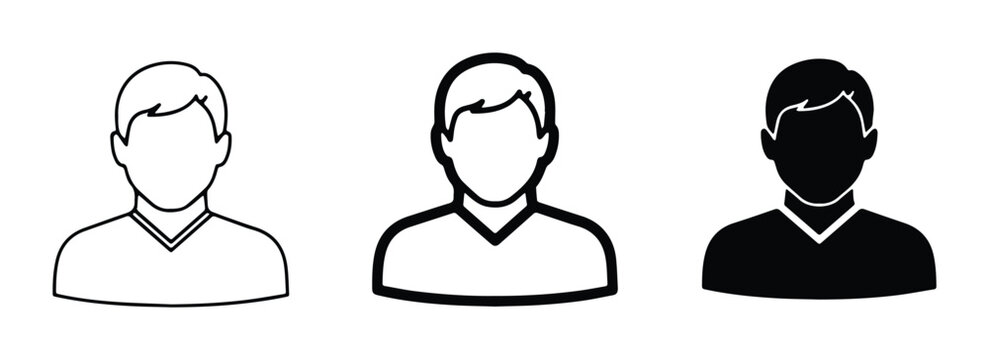 Male User Icon Set, Silhouette & Outline Person Symbols, Profile Avatar Graphics