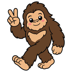 Obraz premium Cute cartoon bigfoot character making a peace sign gesture