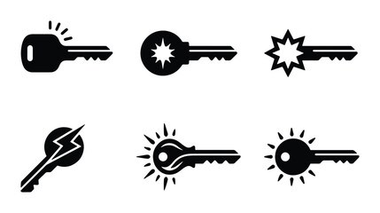 Set of 6 Black Key Icons, Security and Access Symbols, Unlock Concept, Digital Key, Solution Finding, Vector Graphics © Ashraful