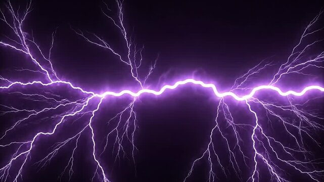 Vivid purple lightning strikes against black background energy
