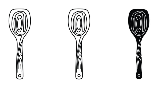 Set of Three Rice Spoons, Kitchen Utensils, Cooking Tools, Vector Graphics for Food Preparation