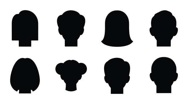 Diverse Silhouette Head Icons Set, Minimalist Black Profile Vector Collection for User Avatars, Business Profiles, and Identity Concepts