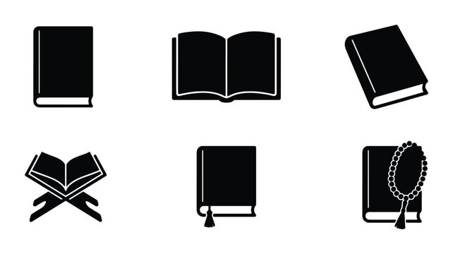 Islamic Books and Holy Quran Icons, Vector Set: Religious Texts, Sacred Literature, Knowledge Symbols