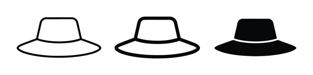 Bucket Hats, Sun Hats, Fedora Icons: Simple Line Art & Solid Black Vector Graphics for Fashion and Summer Themes © Saif