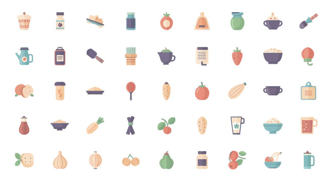 Set of colorful food and drink icons