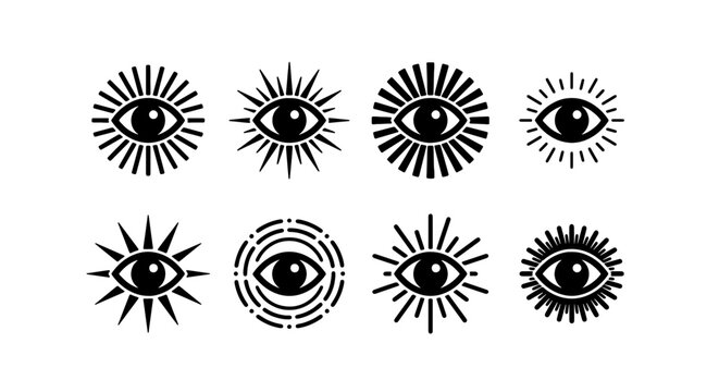 Mystical Eye Icons, Sacred Geometry Symbols, Esoteric Visionary Art, Occult Eye Graphics
