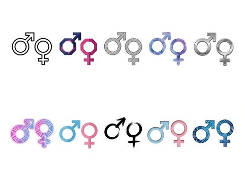 A collection of male and female gender symbols in unique designs, showcasing variety and creativity.