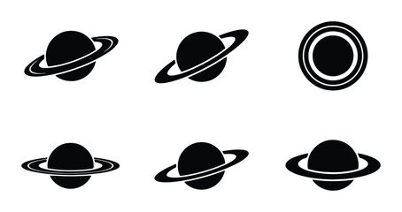 Saturn Planet Icons, Celestial Body Graphics, Space Exploration Symbols, Cosmic Vector Art Set © Tania