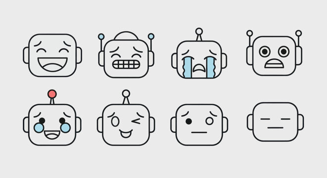 Robot faces with various emotions displayed