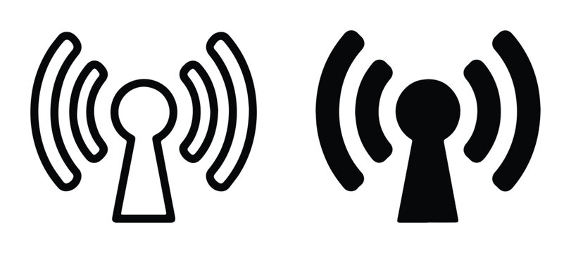 Wireless signal icons, broadcast wave symbols, transmission tower outlines, network connectivity, communication technology