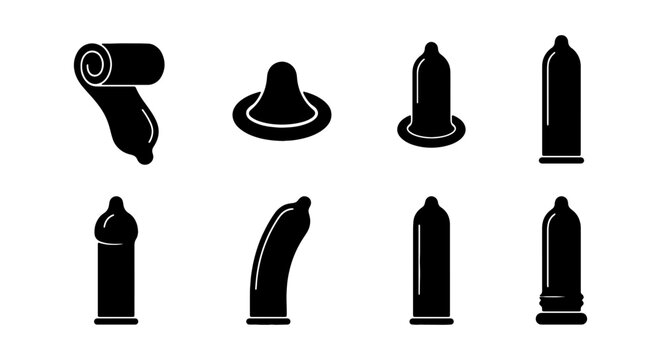 Condom Icons Set, Safe Sex Protection Symbols, Vector Health Symbols