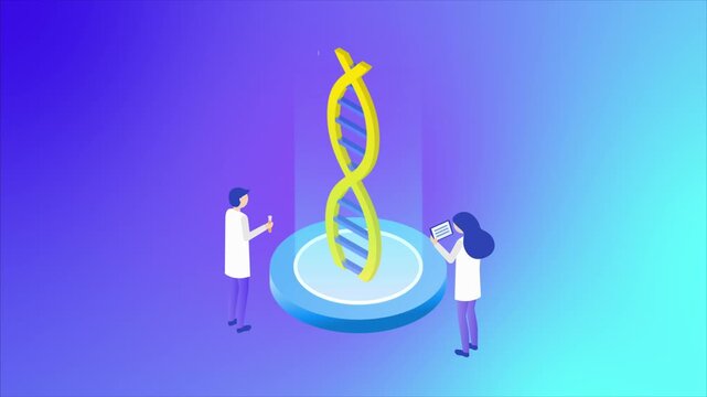 Genetic engineering technology concept. Science character study the structure of dna. Nanotechnology, biochemistry, human genome iso. Molecular biology future footage.