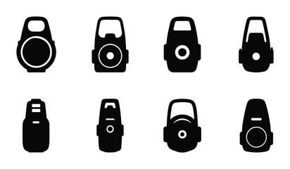 Set of 8 Black Key Fob Icons, Modern Car Remote Key Holder Vector Graphics, Electronic Device Symbols © Rubel