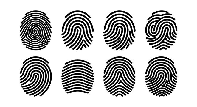 Diverse Fingerprint Icons, Identity Security, Biometric Scan, Personal Identification, Vector Set