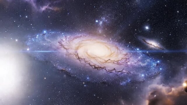 Cosmic galaxy spiral nebula with planets and stars universe background