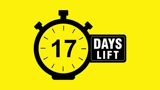 20 Days Left Countdown 2D Animation with Yellow background Timer Effect 4k HD template on transparent background. Countdown timer from 25 to 0 seconds real time twenty day count Loading Clock 