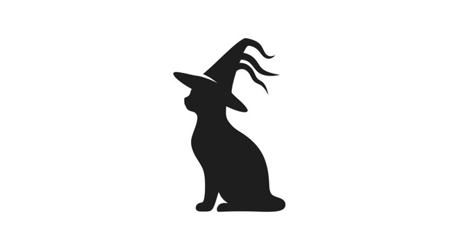 Black cat silhouette with witch hat