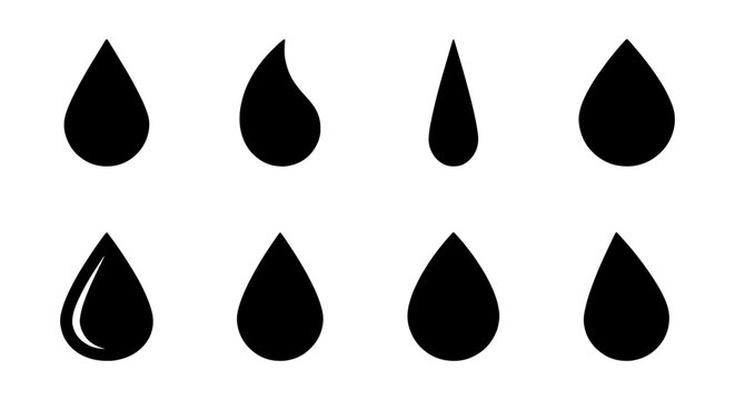 Water Droplet Icons, Liquid Shapes, Fluid Elements, Simple Vector Art