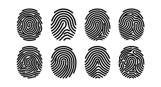 Fingerprint Icons Set, Identity Security, Personal Biometric Data, Vector Graphic Collection