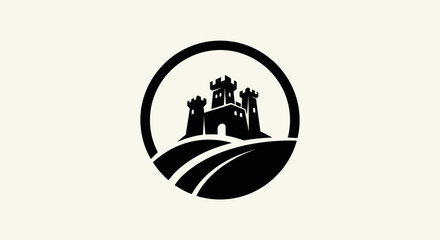 Castle silhouette logo on circular frame © Topscor