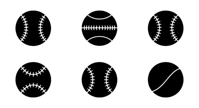 Baseball Icons Set, Sport Balls Vector Graphics, Athletic Equipment Collection, Game Elements