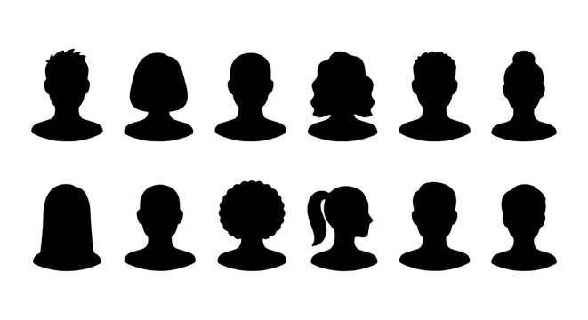 Diverse Human Silhouettes, Profile Icons Set, Abstract Head Shapes Collection