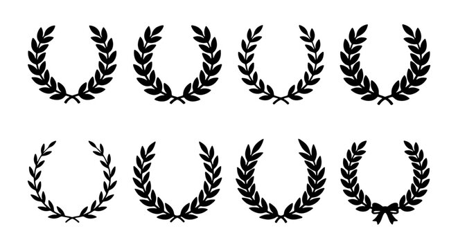 Laurel Wreath Vector Icons, Victory Award Emblems, Vintage Achievement Circles