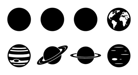 Solar System Planets Icons, Earth Globe, Space Orbits, Cosmic Bodies Vector Set © Arif